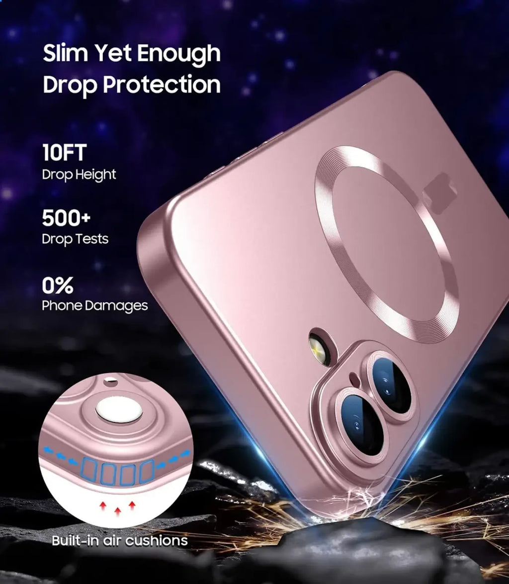 Rose gold magsafe magnetic silicone phone case for iPhone with sleek slim design and built-in air cushion drop protection