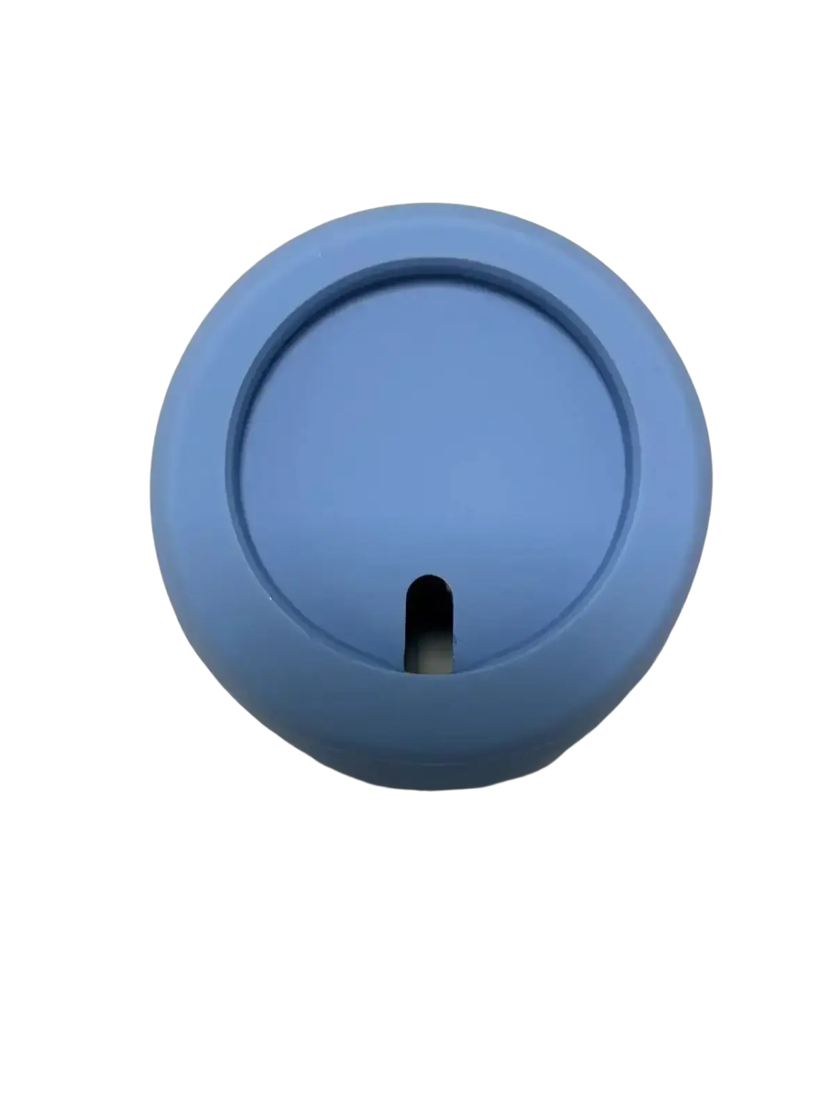 Blue silicone coffee cup lid with central drinking slot for magsafe wireless charging desk stand for iphone