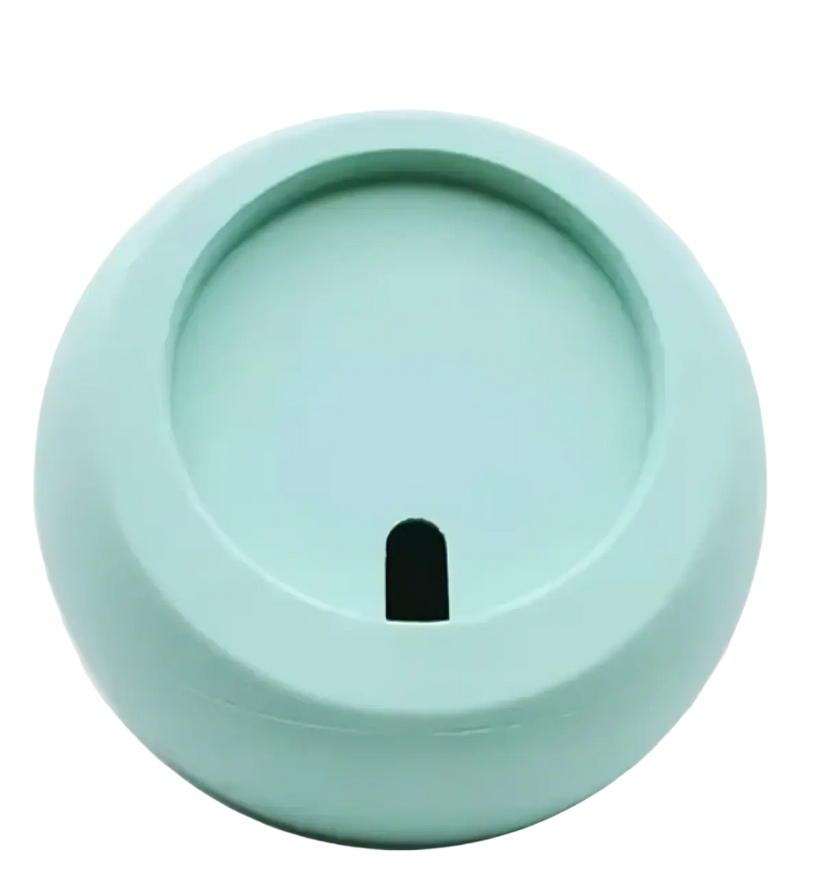 A matte mint-green circular silicone lid with a small black rectangular slot for a magsafe wireless charging desk stand