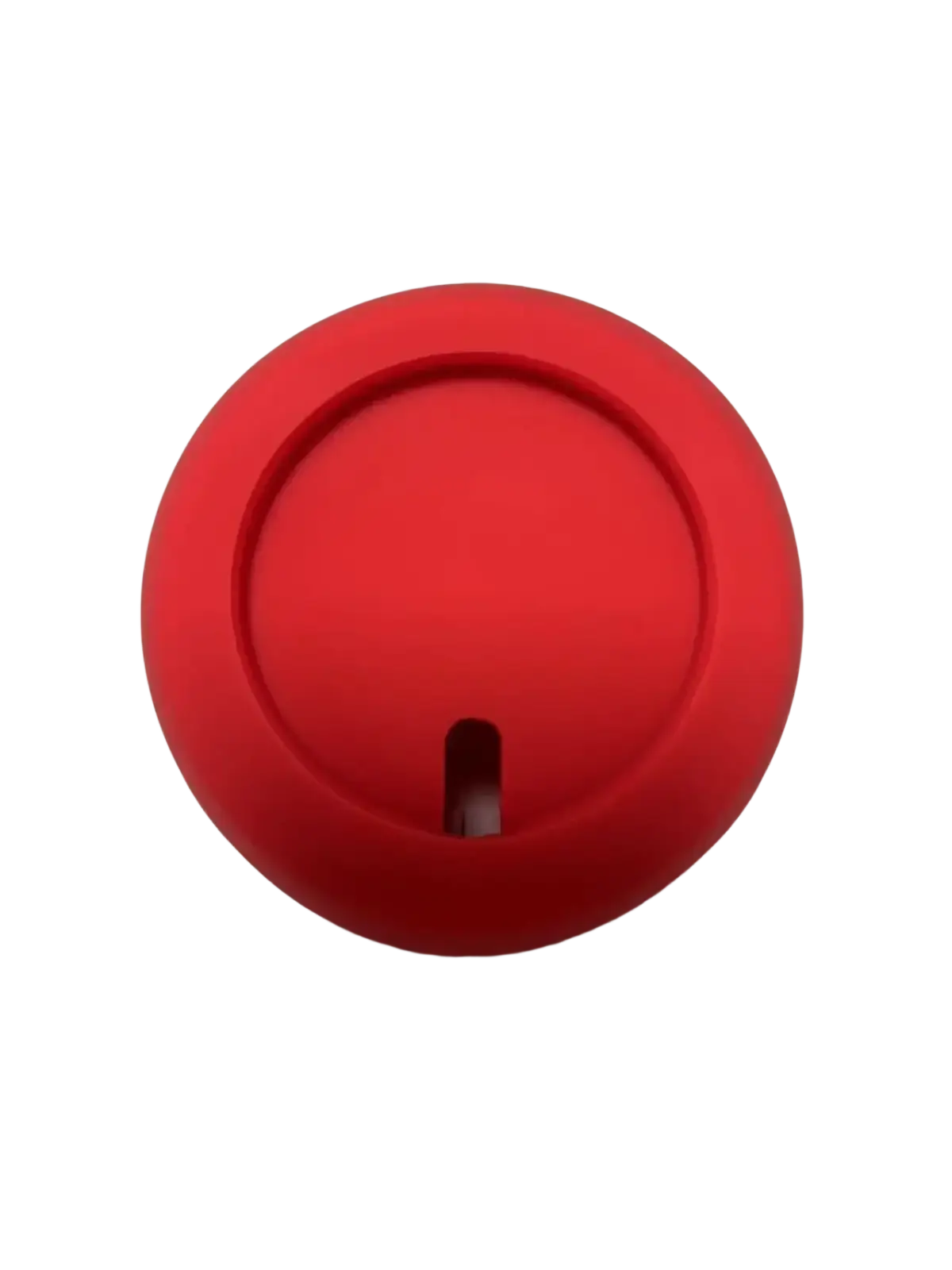 Red silicone-coated circular lid with a central slot for magsafe wireless charging desk stand for iphone