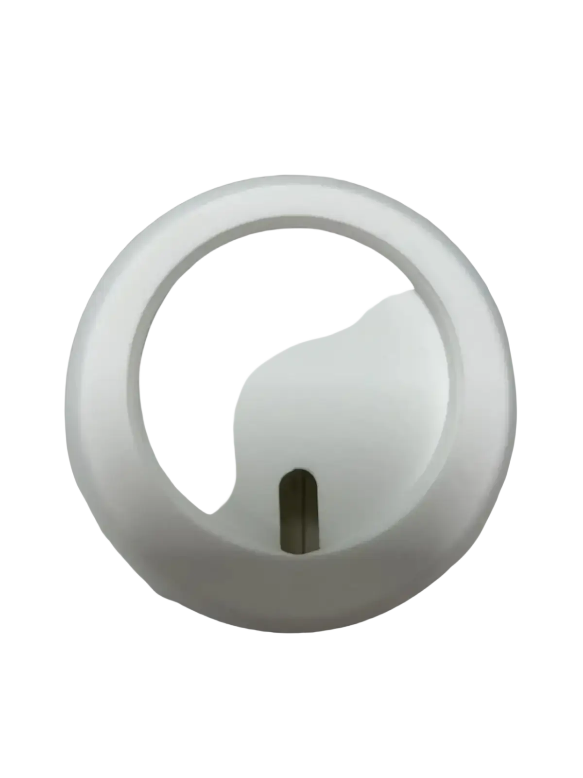 White circular magsafe wireless charging desk stand for iPhone with central keyhole slot for secure placement