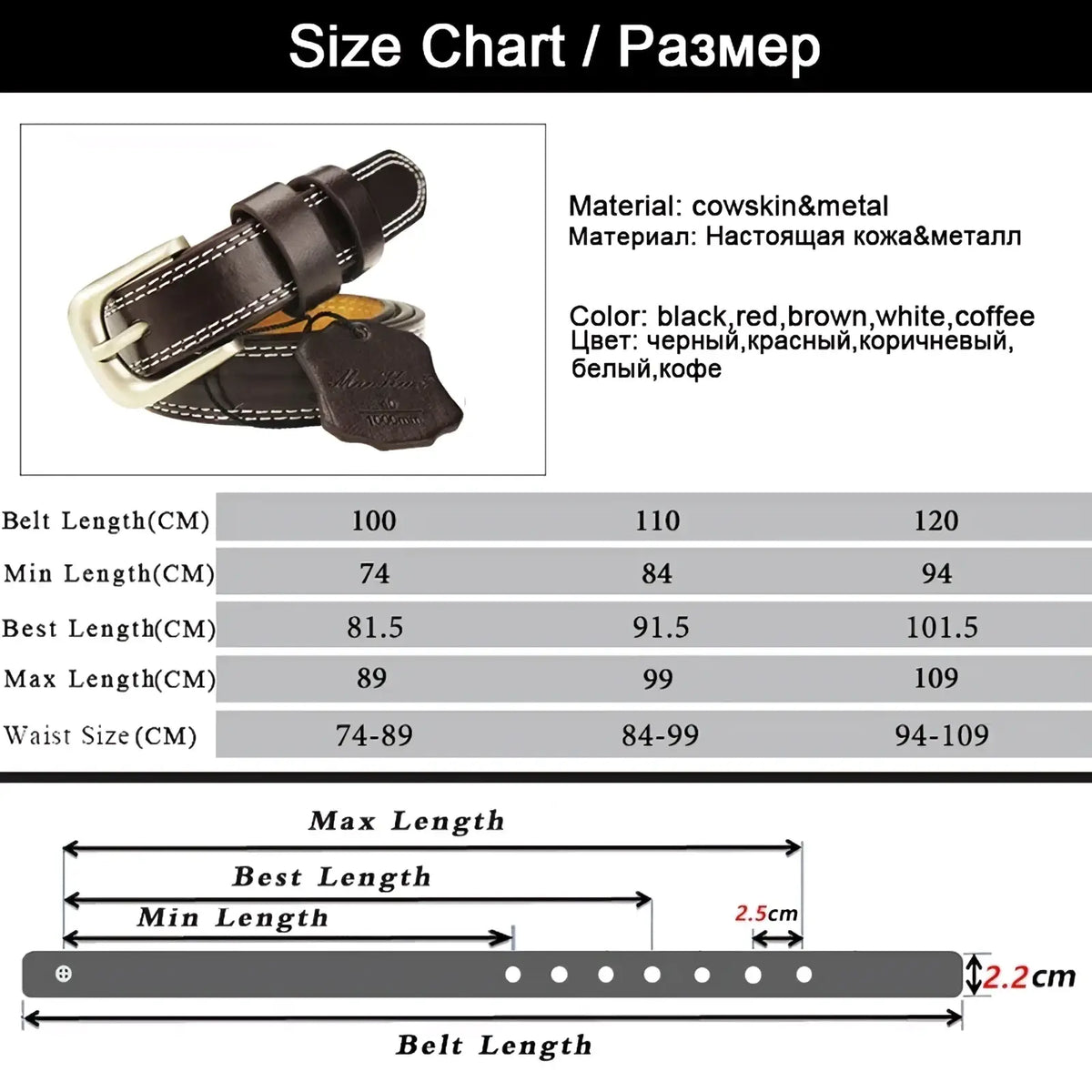 Maikun women leather belt black cowhide with silver-toned buckle and white stitching fashion waistband