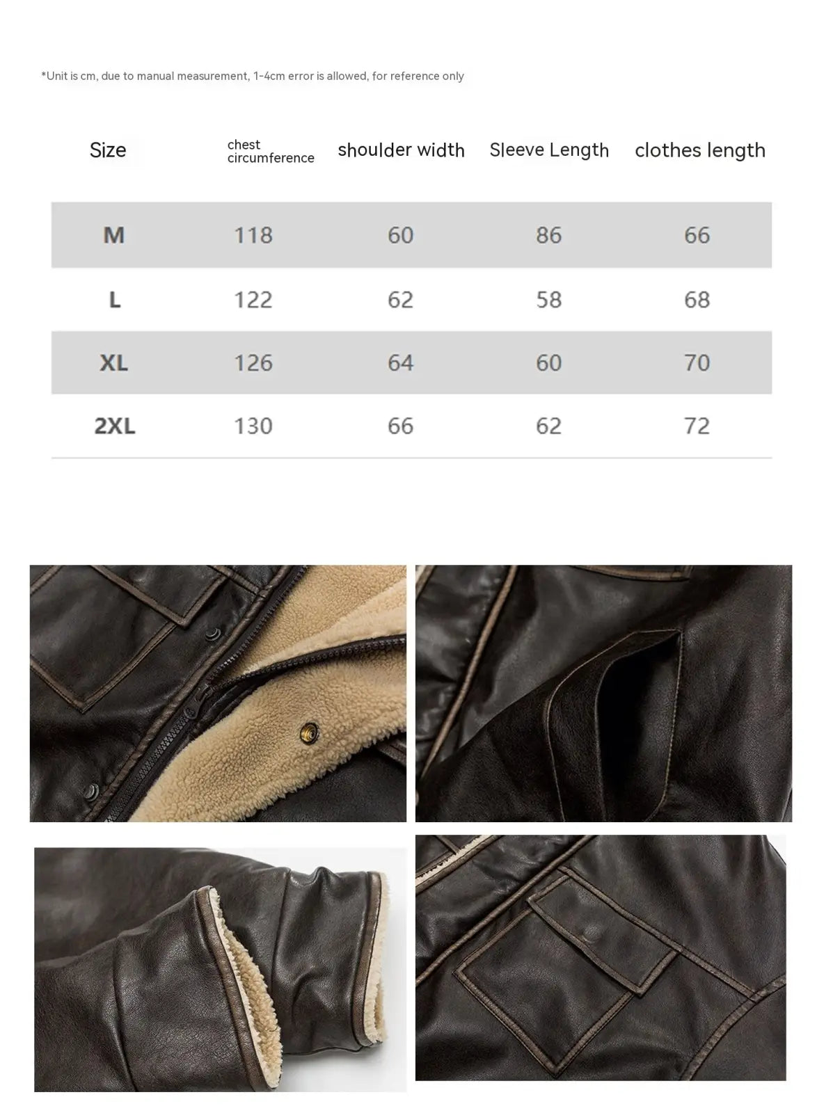 Dark brown maillard leather bomber jacket with beige shearling lining and classic flap pockets for cold weather
