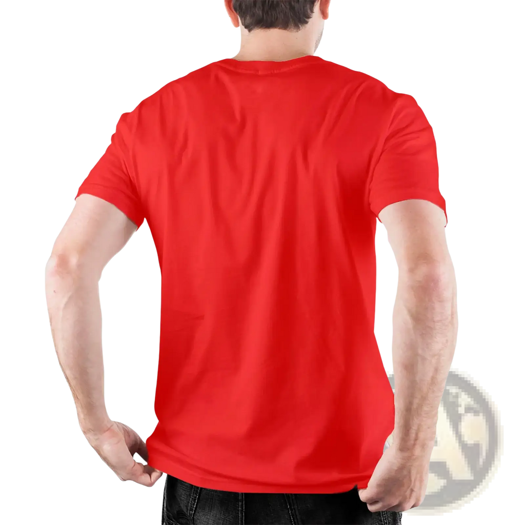A vibrant red short-sleeved cotton t-shirt with classic crew neck titled make Spain great again cotton t-shirt