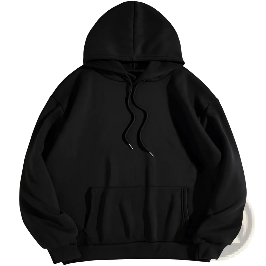 Black hooded sweatshirt with front pocket and drawstrings featured as do what makes you happy oversized streetwear hoodie