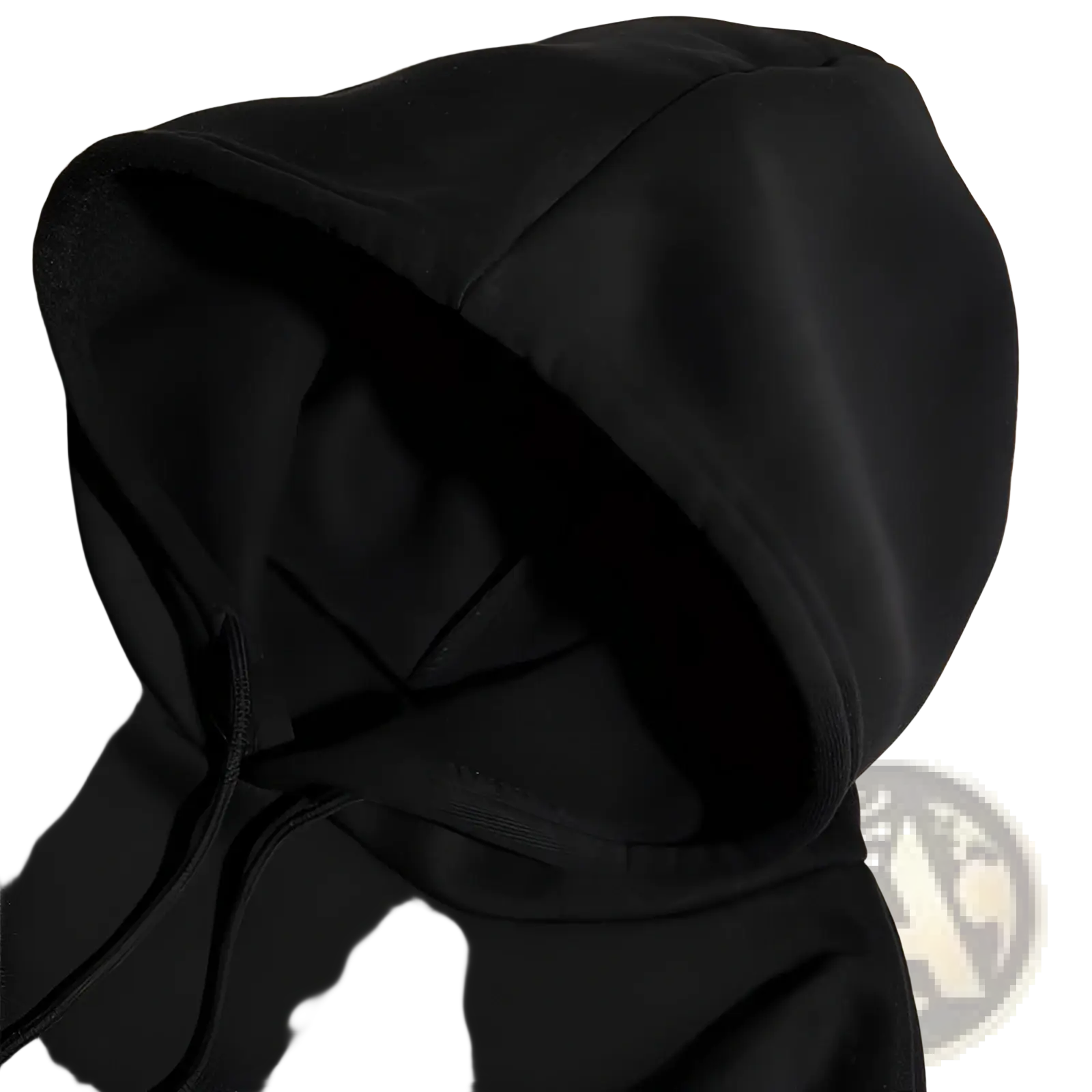 Black hooded oversized streetwear sweatshirt with soft textured fabric and matching drawstrings for comfort and style