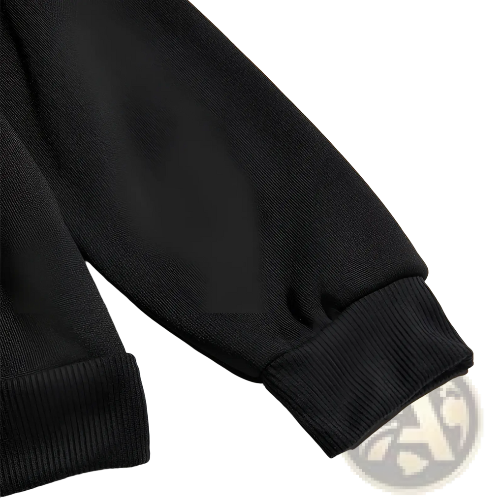 Black ribbed knit sleeve with elasticated cuff on do what makes you happy oversized streetwear hoodie