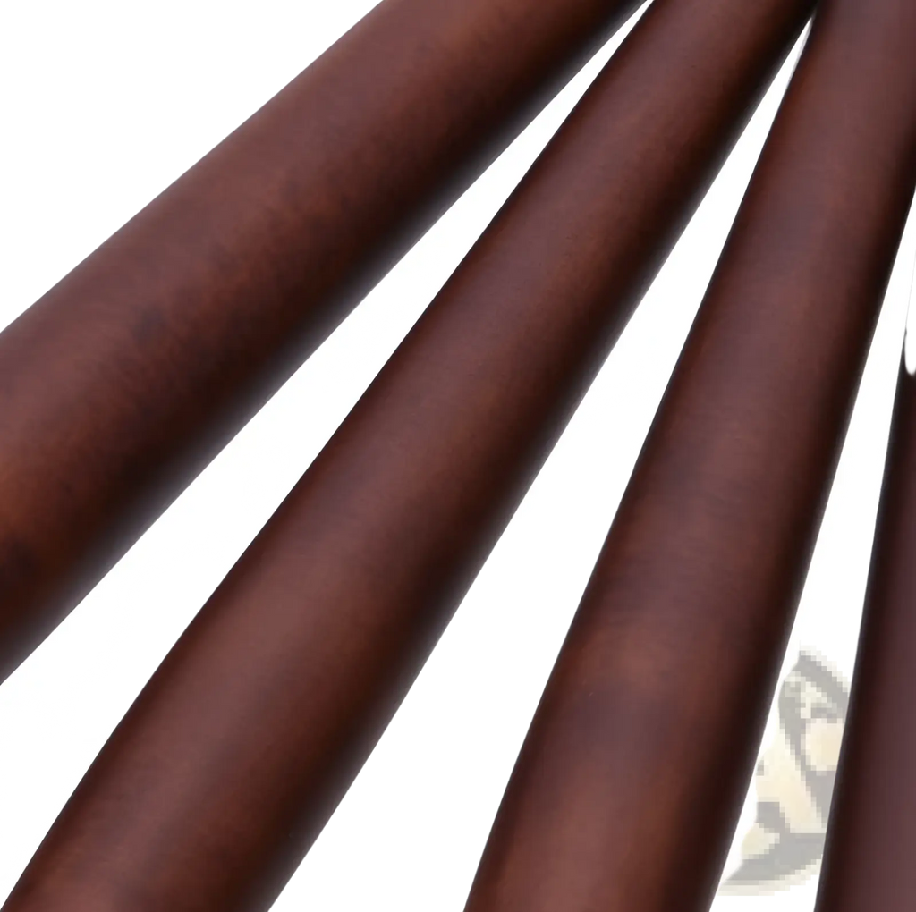Dark brown wooden dowels with smooth polished finish in a professional silver wood 10 piece makeup brush set