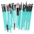 Makeup brush set of 24 turquoise-handled synthetic brushes with black ferrules and assorted bristle types
