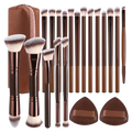Brown and rose gold wool fiber makeup brush set with 20 pieces and matching travel carrying case