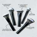 Set of five black-handled makeup brushes with soft dense bristles for professional makeup application techniques