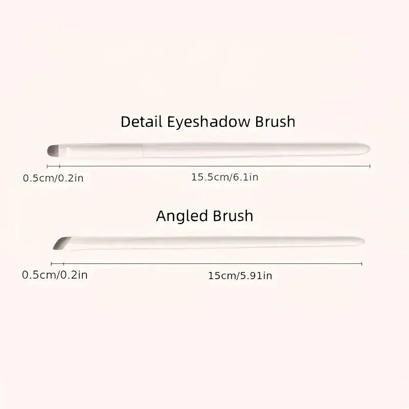 White plastic-handled makeup brush set with detail eyeshadow and angled brushes for precise eye makeup application