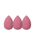 Three pink teardrop-shaped makeup sponges included in a makeup brush set with case for smooth application