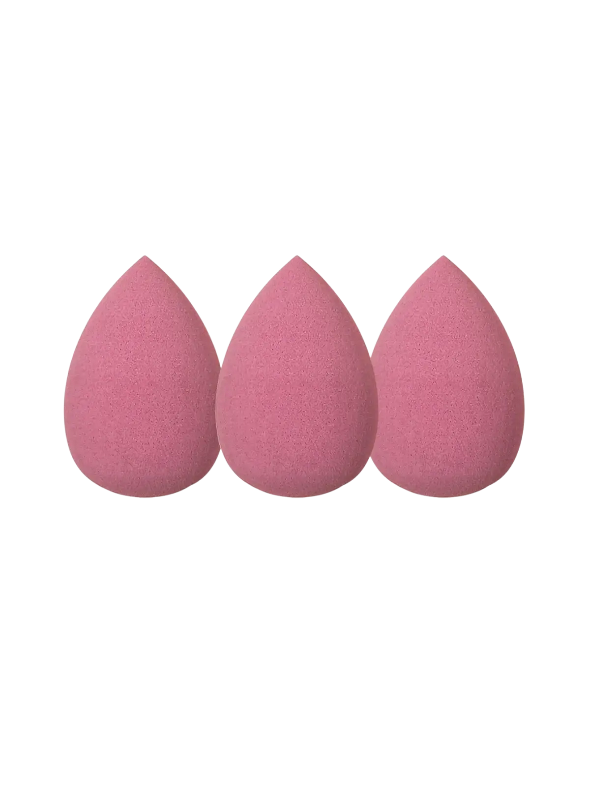 Three pink teardrop-shaped makeup sponges included in a makeup brush set with case for smooth application