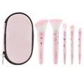 Pink bunny-themed makeup brush set with five pieces cherry patterns and matching pink carrying case