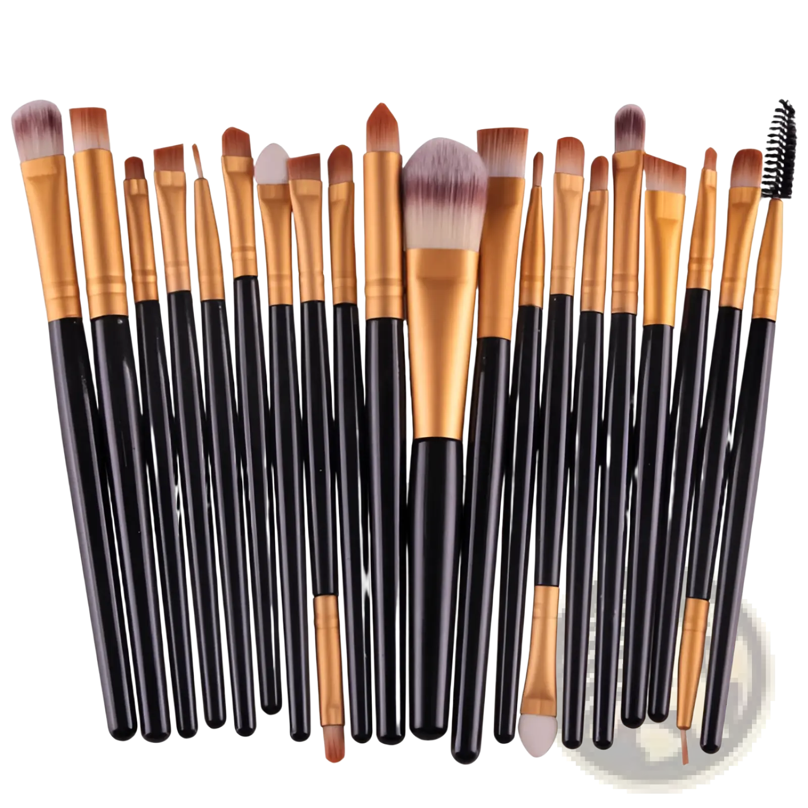 Set of 24 professional makeup brushes with black handles gold ferrules and soft bristles for various cosmetic applications