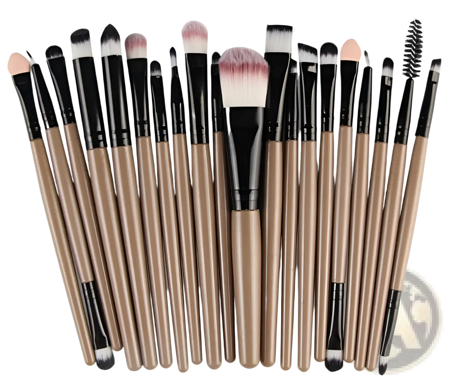 Set of 20 professional makeup brushes with metallic bronze handles black ferrules for cosmetic application