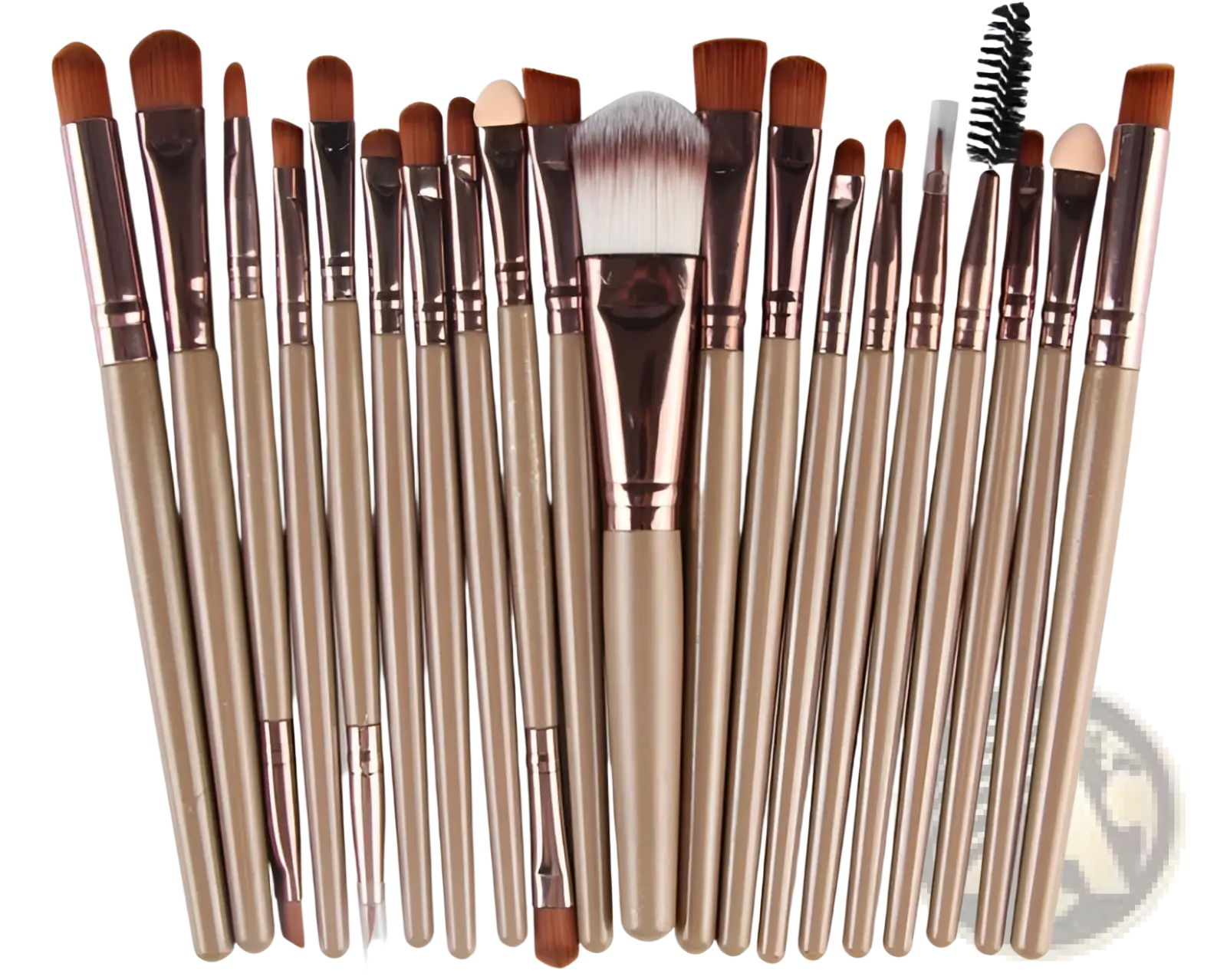 Makeup brush set professional cosmetic brushes 20pc with rose gold metallic handles and soft bristles in various shapes
