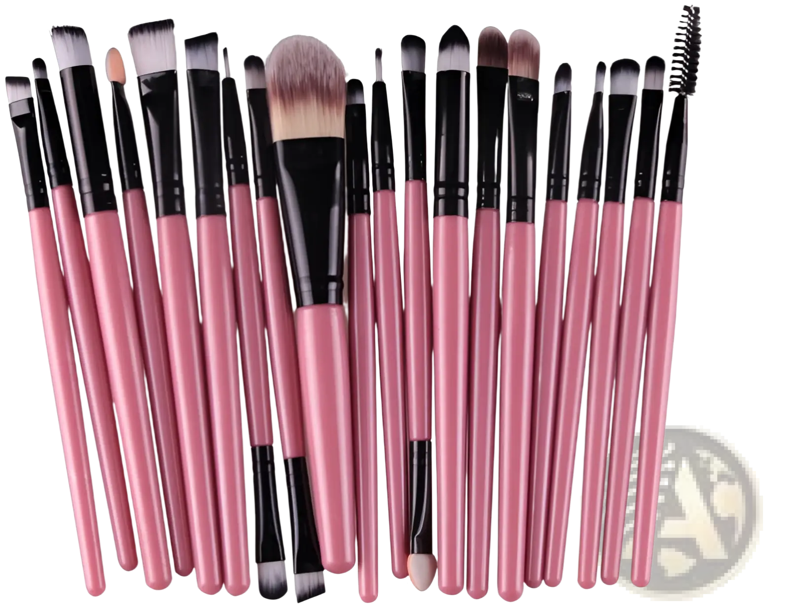 Set of 20 professional pink and black makeup brushes with various heads for versatile cosmetic applications
