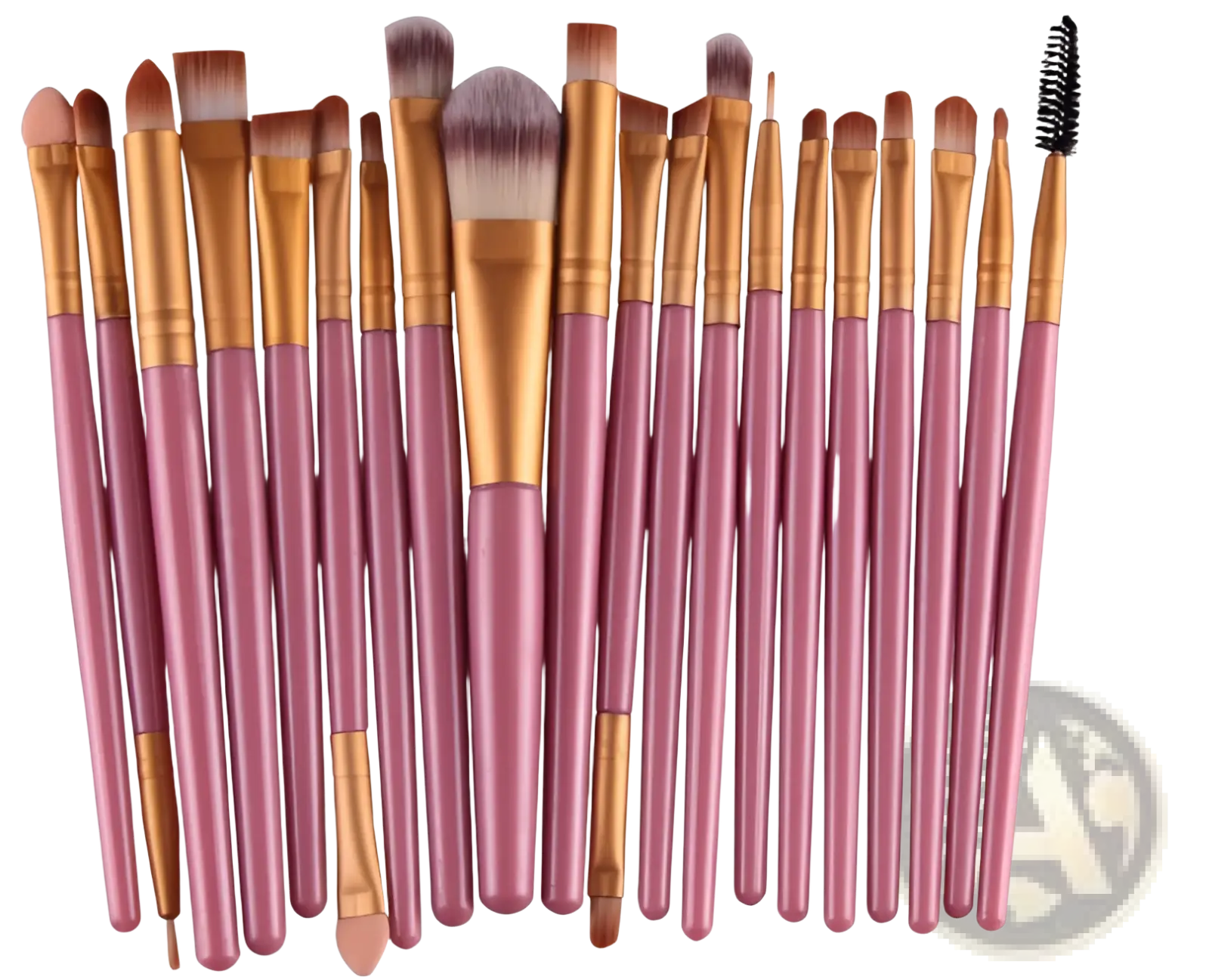 Set of 20 professional pink and gold cosmetic brushes with various brush heads for different makeup applications