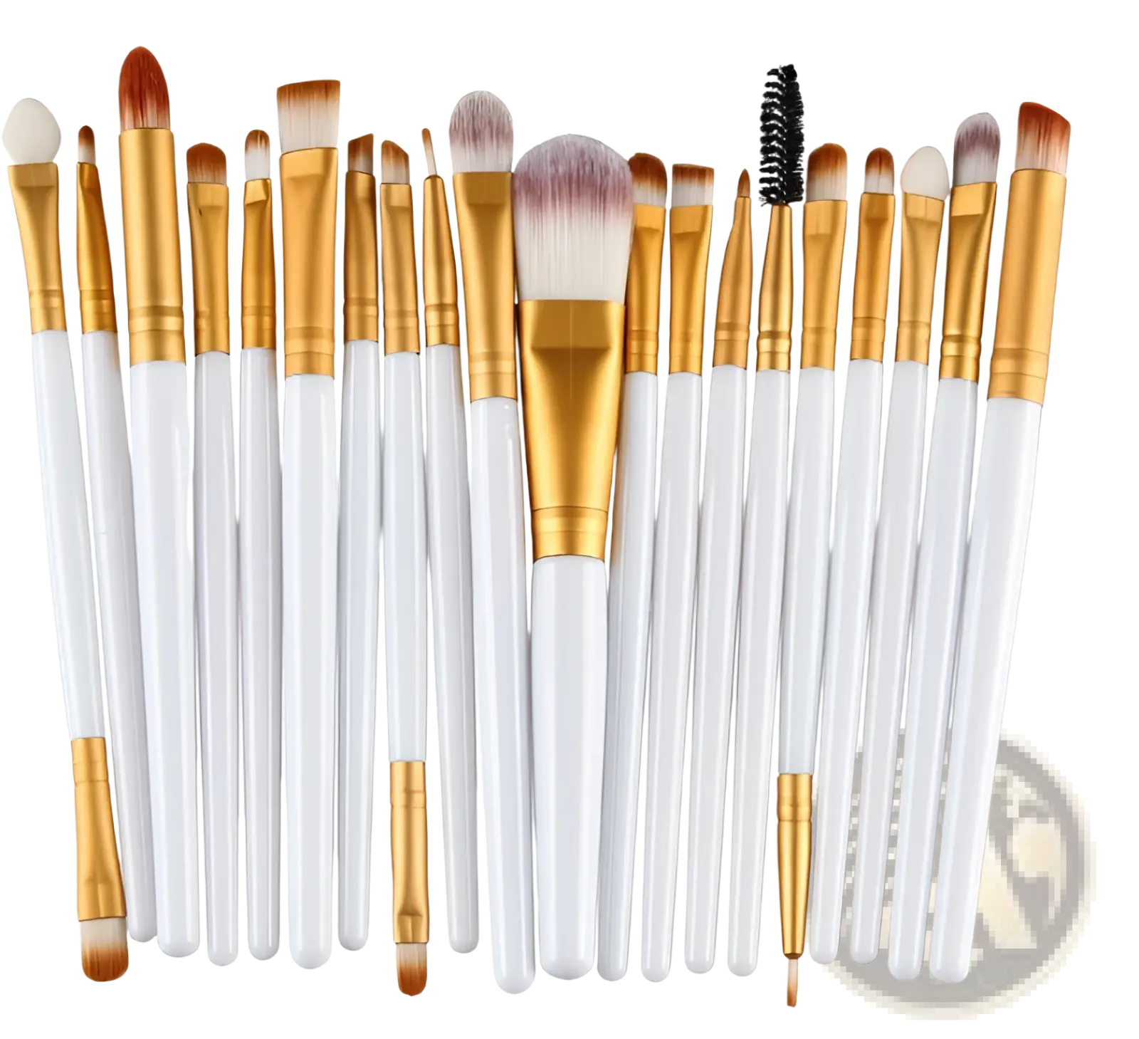 Makeup brush set professional cosmetic brushes 20pc with white handles gold accents and varied brush heads for precise application
