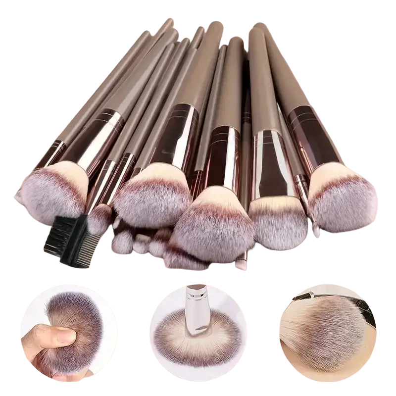 Set of 12 professional makeup brushes with metallic silver handles and soft gradient synthetic bristles for beauty use