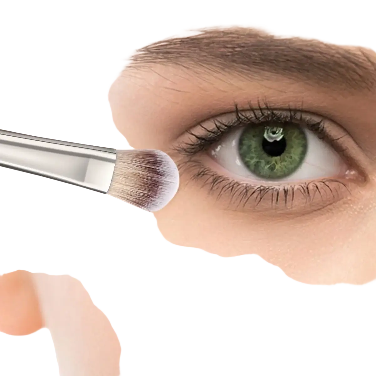 Silver-tipped synthetic hair makeup brush with soft densely packed bristles for precise eye shadow application in set