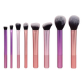 Set of eight synthetic hair makeup brushes with gradient purple and rose gold handles and soft dense bristles