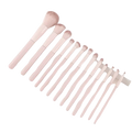 Set of blush pink wool fiber makeup brushes with soft fluffy bristles and sleek handles in beginner kit