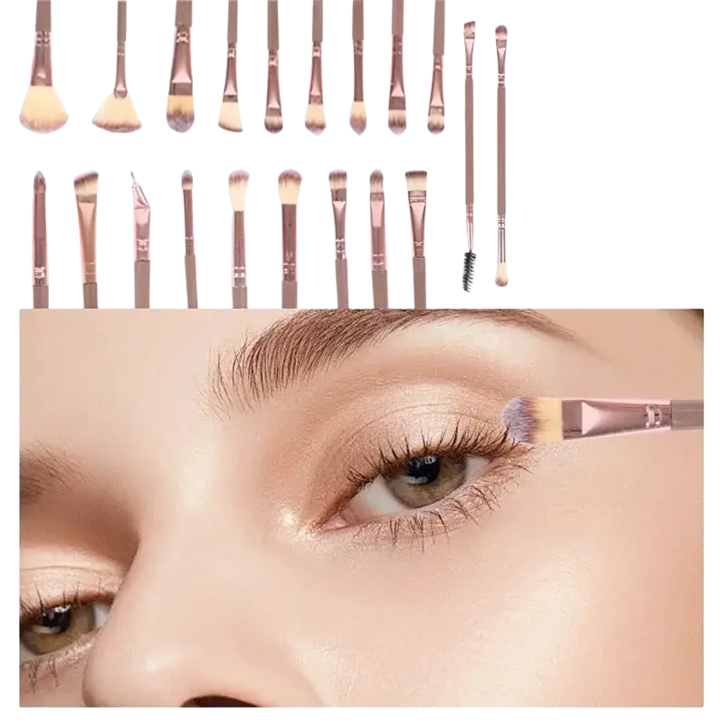 Set of rose gold makeup brushes with soft skin-friendly bristles for easy makeup and eye makeup application