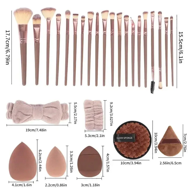 Rose gold makeup brush and sponge set 46 piece with fluffy applicators for precise makeup and eye makeup application