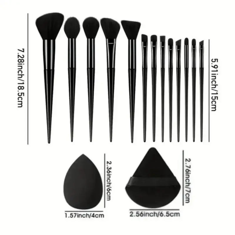 Makeup brushes and beauty sponges set 19pcs with black brushes and droplet shaped beauty eggs for precise application