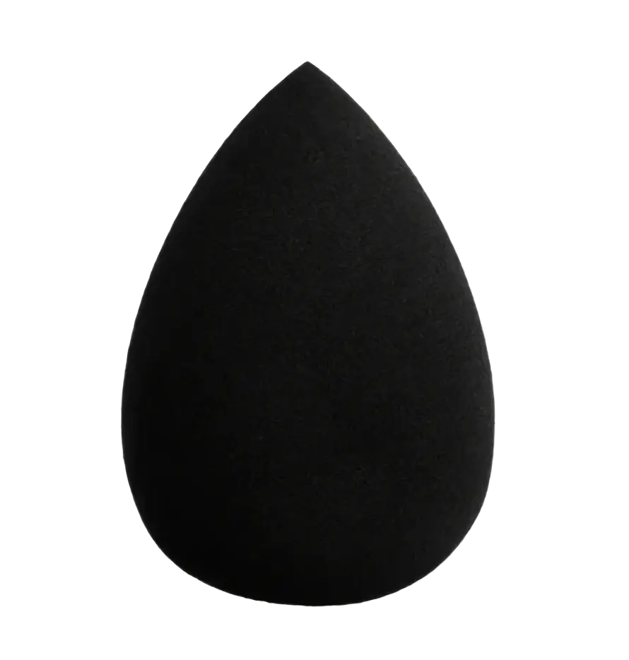Black teardrop shaped beauty sponge from a 19pcs makeup brushes and beauty sponges set for flawless application