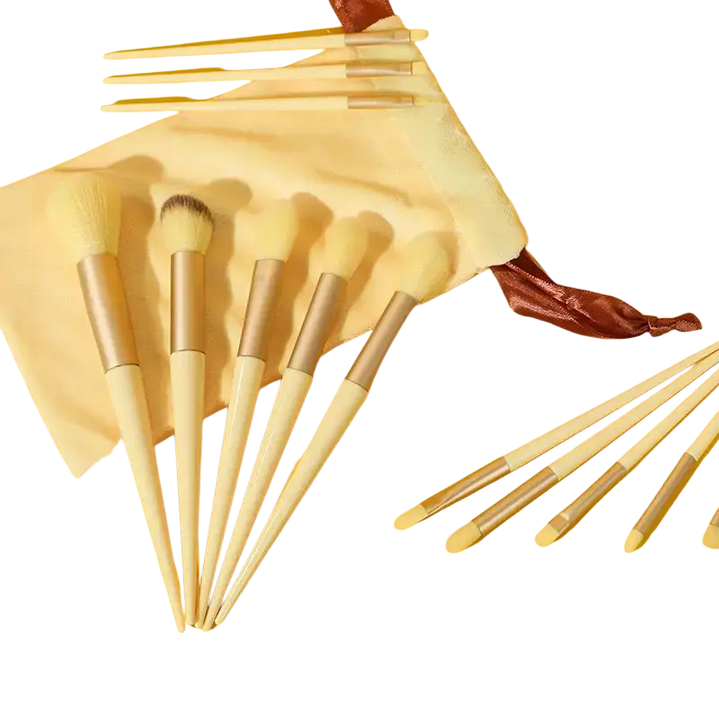 Makeup brushes set of 13 cream-colored brushes with gold-toned ferrules and soft bristles for eye shadow application