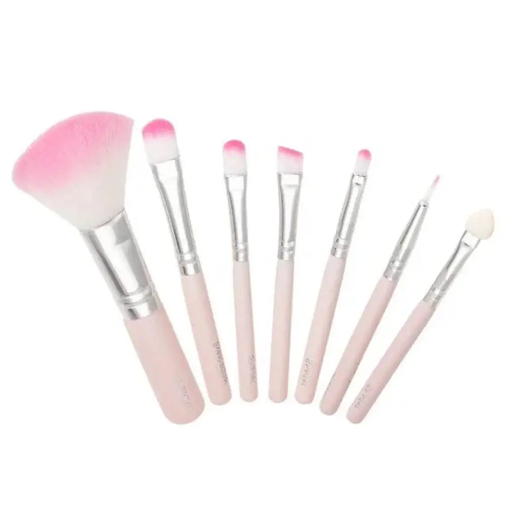 Set of seven professional synthetic foundation and face brushes with pink and silver gradient-tipped bristles