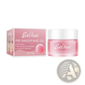 Pink translucent jar with white lid containing eelhoe moisturizing pore minimizing pre makeup base gel primer