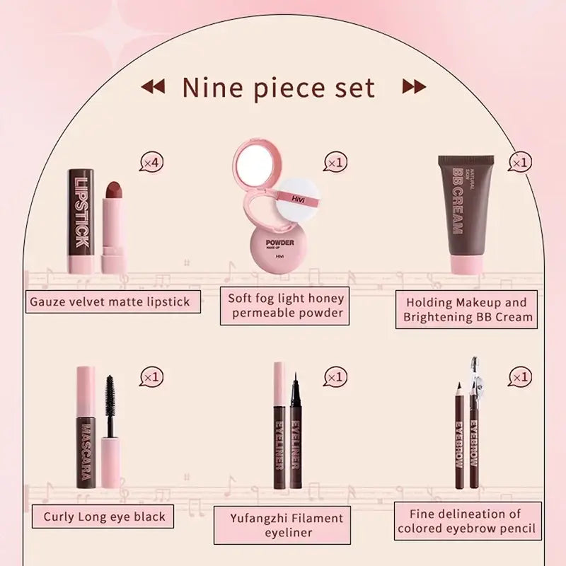 Pink compact powder with round mirror and hny branding in makeup set pastel holiday cosmetics for women