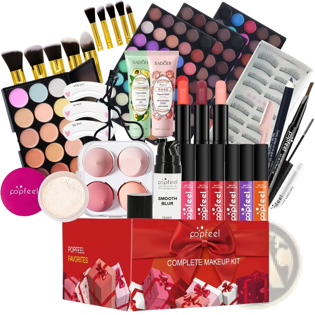 Red gift-boxed popfeel makeup set festive red gift kit 27 pcs with palettes brushes lipsticks and mascaras
