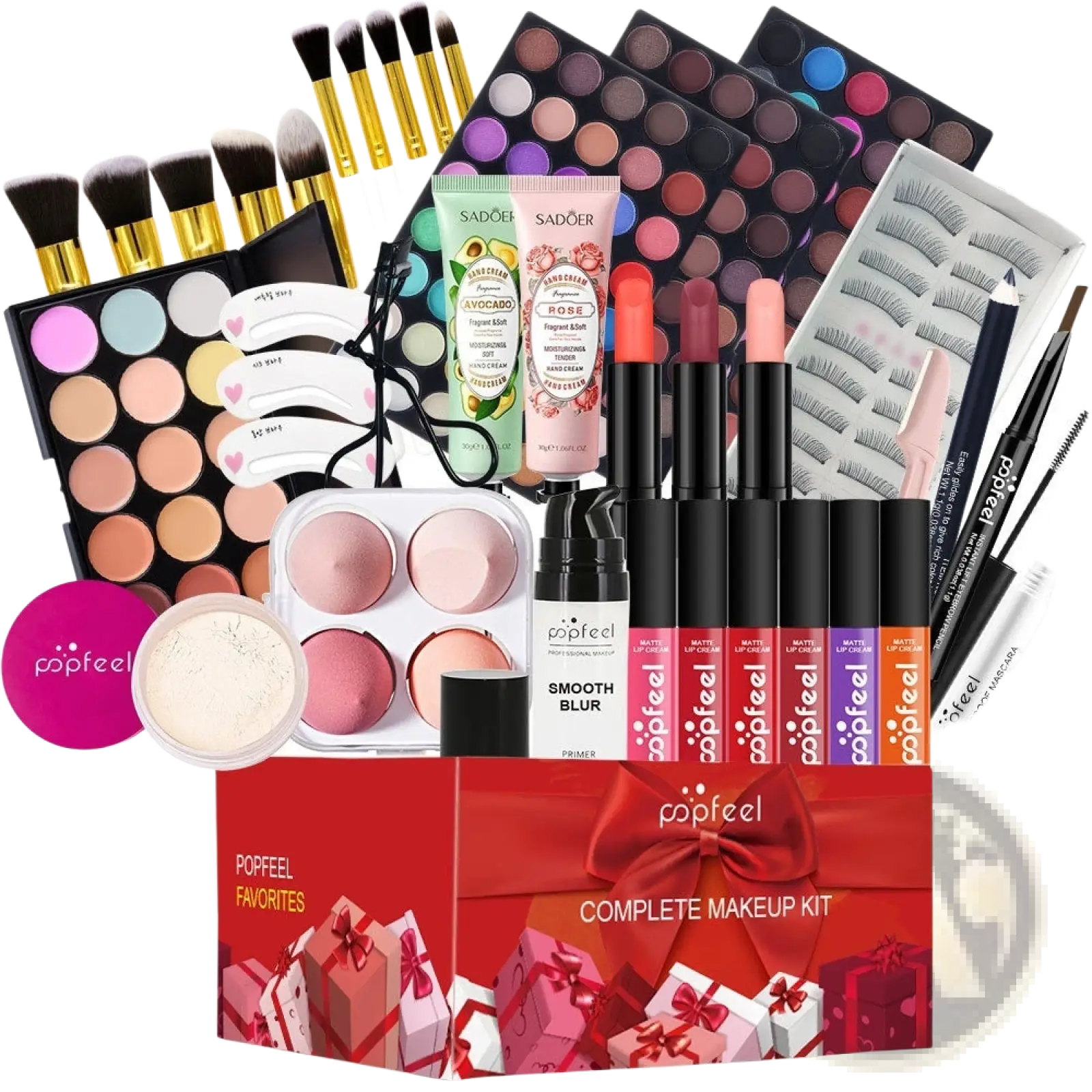 Red gift-boxed popfeel makeup set festive red gift kit 27 pcs with palettes brushes lipsticks and mascaras