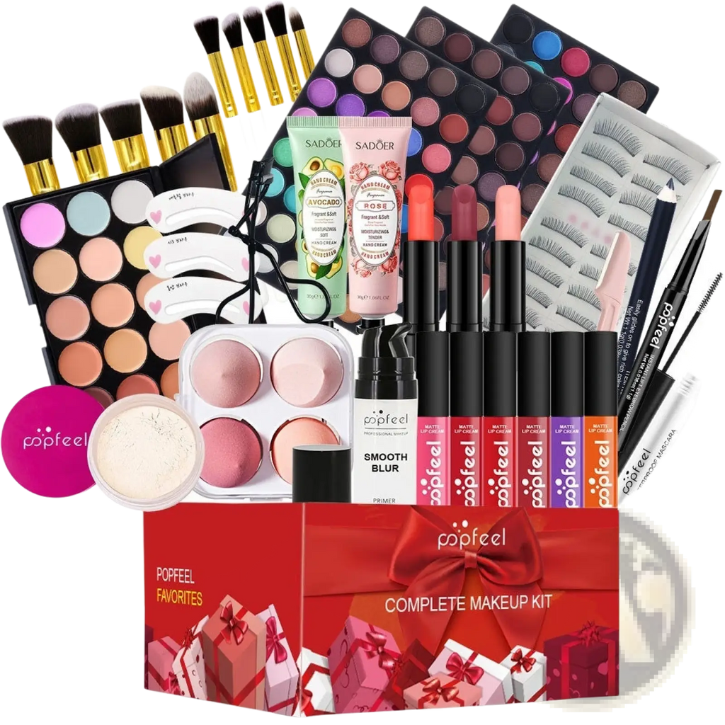 Red gift-boxed makeup set popfeel festive red gift kit 27 pcs with palettes brushes lipsticks mascaras and skincare products