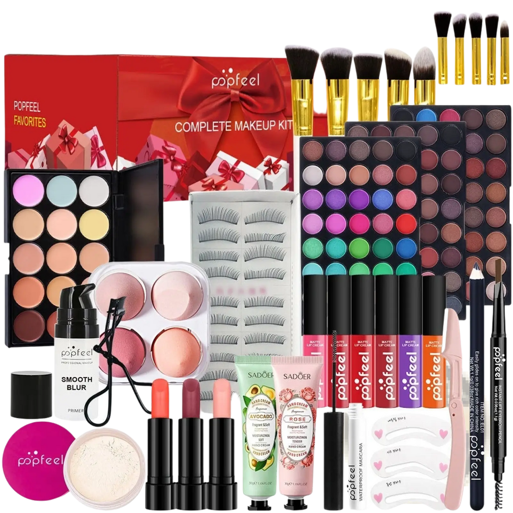 Makeup set popfeel festive red gift kit 27 pcs featuring a complete makeup kit in a red festive gift box design