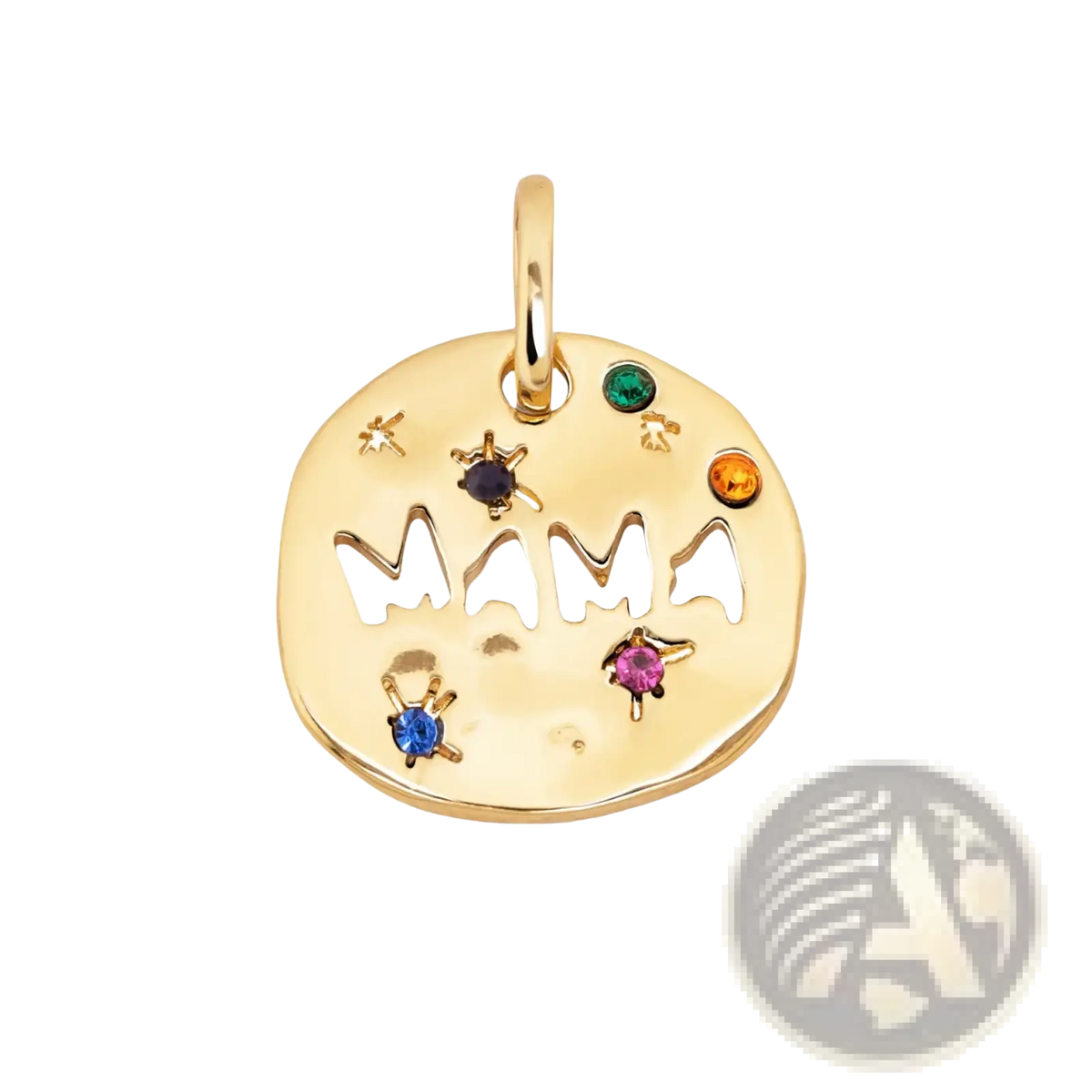 Gold-colored stainless steel mama gemstone pendant necklace with colorful gemstones and star-shaped charms
