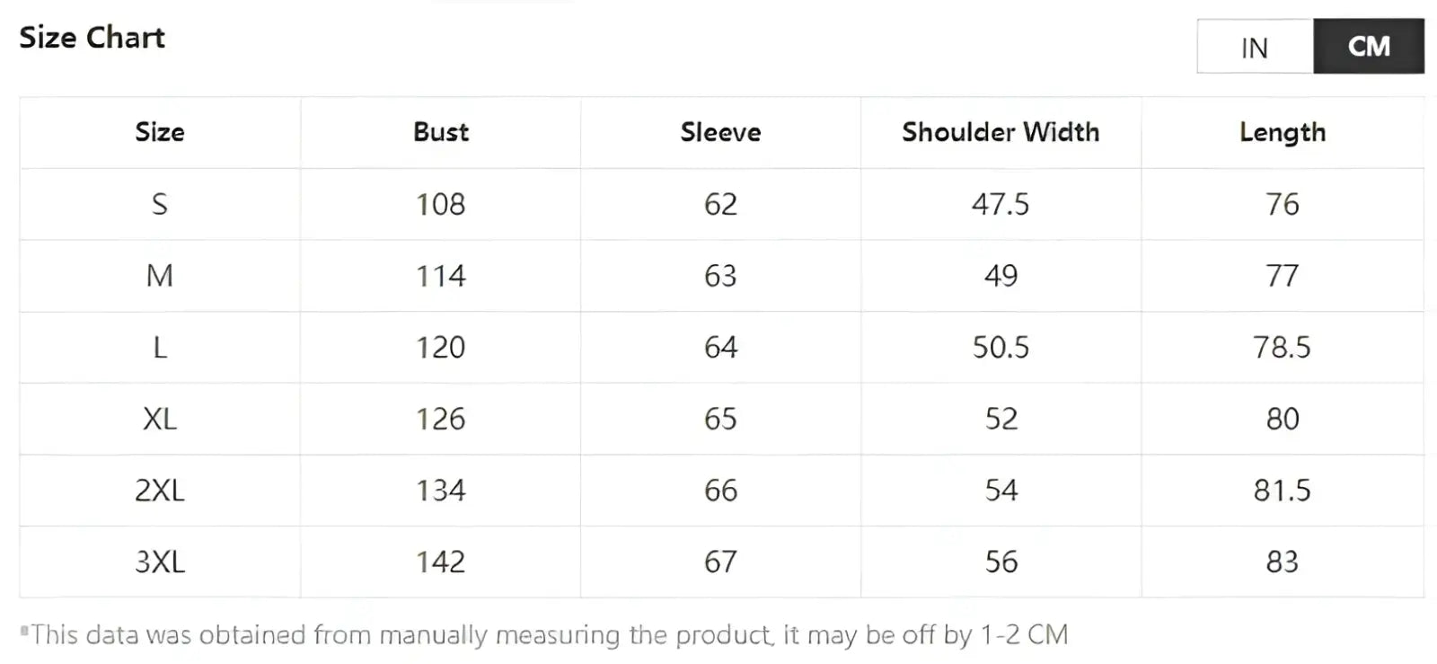 Size chart for mandarin collar linen blend wrinkle resistant casual shirt showing measurements in inches and centimeters for sizes S to 3XL