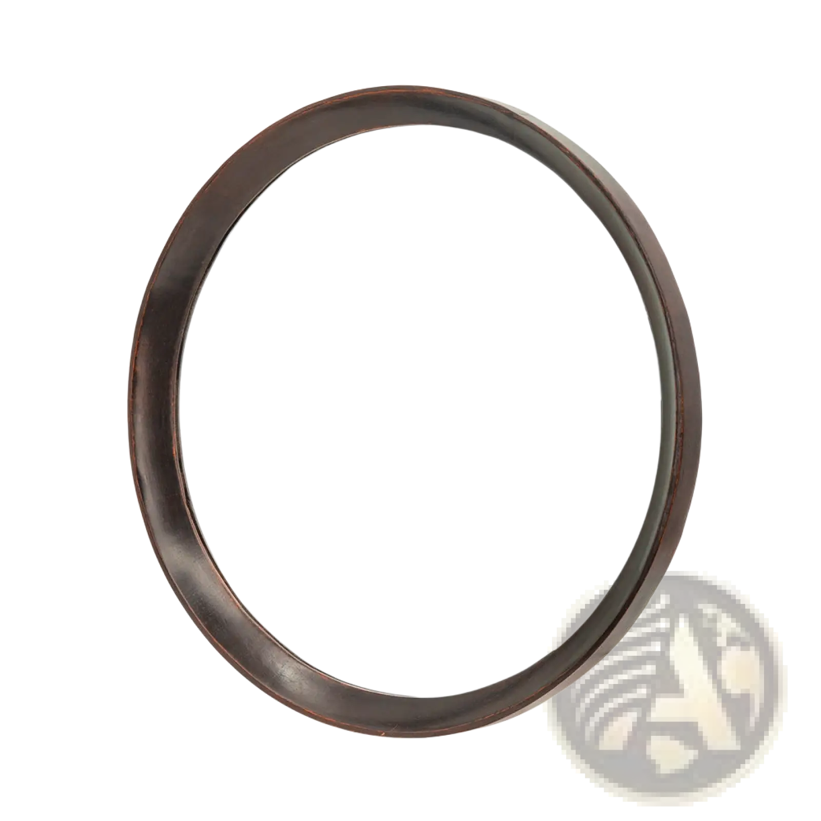 Round wall mirror with mango wood frame in dark bronze finish measuring 20 inch diameter