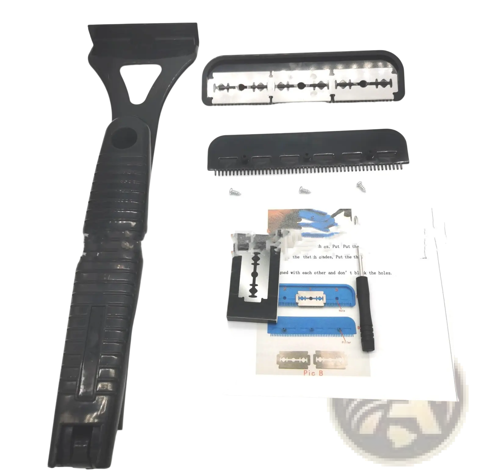 Black plastic manual back shaver with textured grip and integrated blade holder for body hair removal
