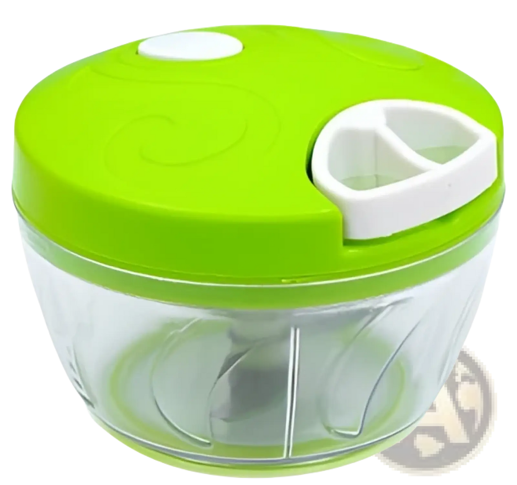 Manual food chopper 900ml green and white plastic hand-cranked vegetable and meat grinder with clear glass bowl