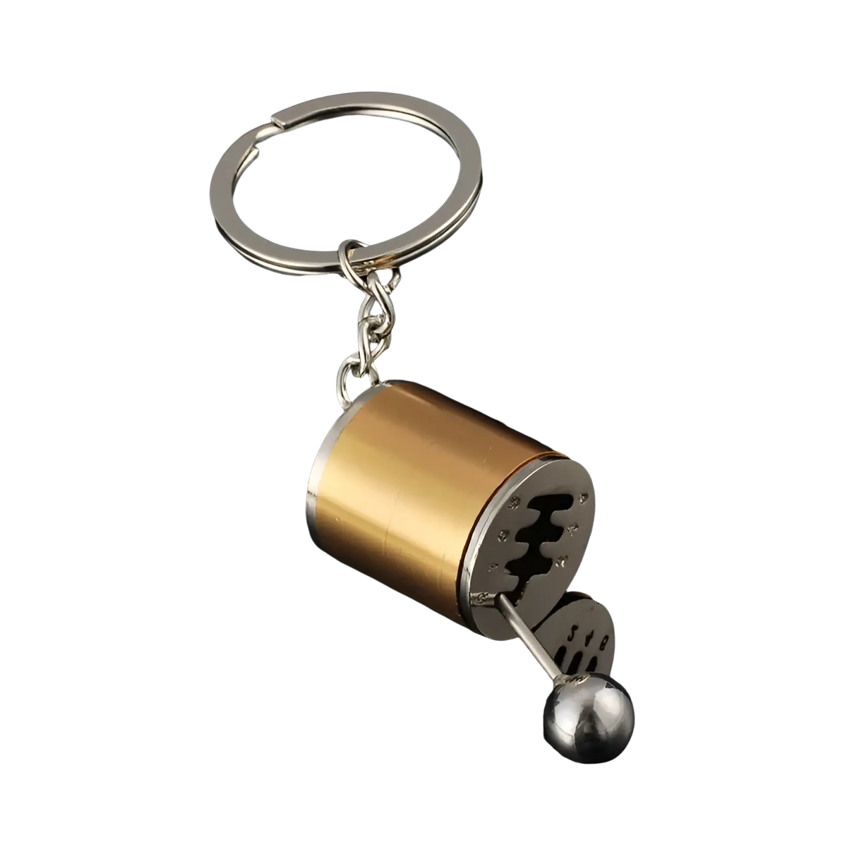 Manual gear shift car keychain metal with gold and silver metallic finish and polished surface for car key organization