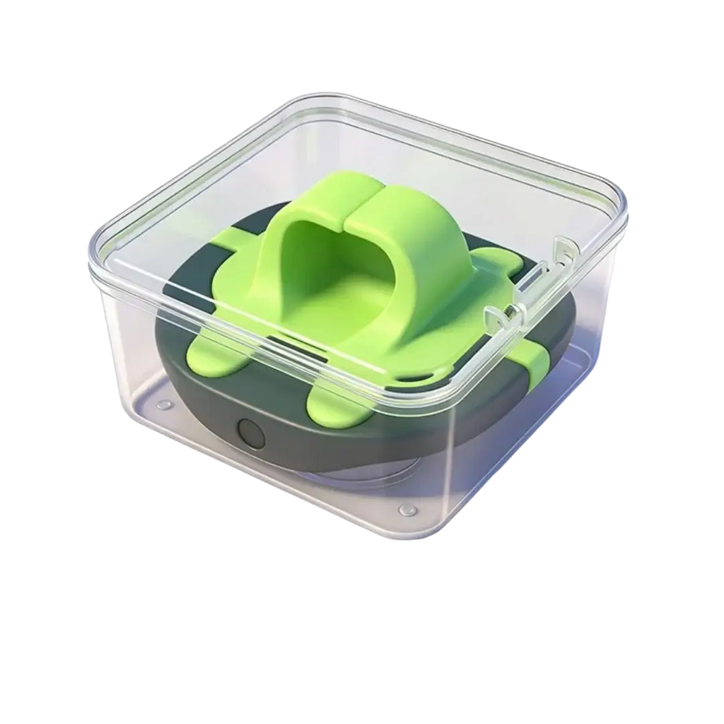A lime green and dark gray silicone manual grooming tool with rounded ergonomic design for head and body shave