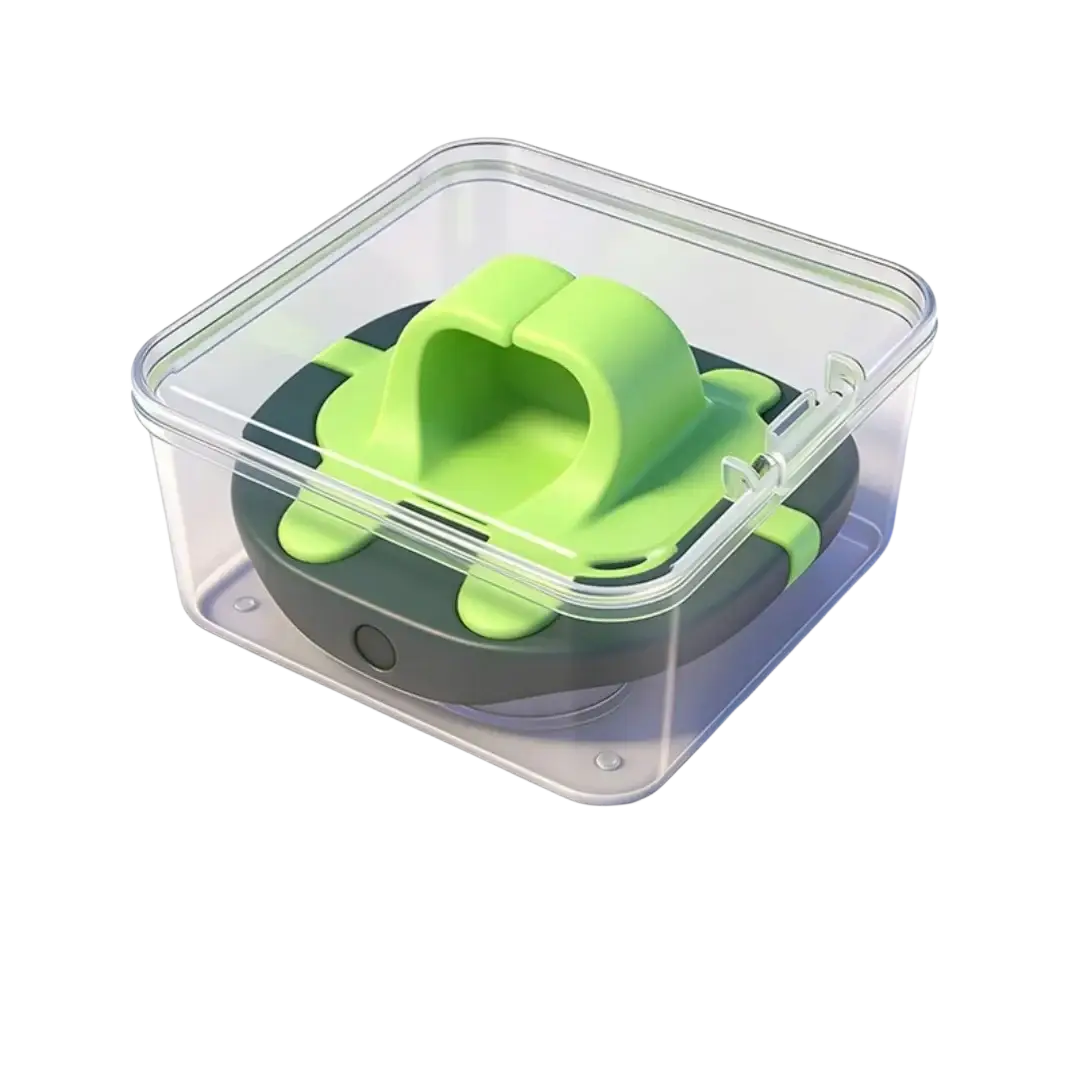 A lime green and dark gray silicone manual grooming tool with rounded ergonomic design for head and body shave