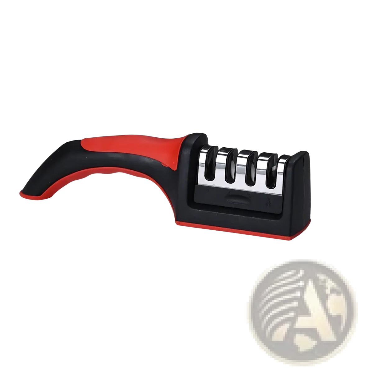 Red and black manual knife sharpener with four stainless steel segments handheld multifunctional tool